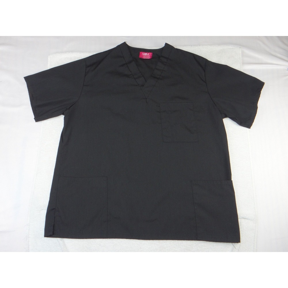 M&M Scrubs Classic Comfort‎ V-Neck Top Black Short Sleeve Medical Uniform Medium